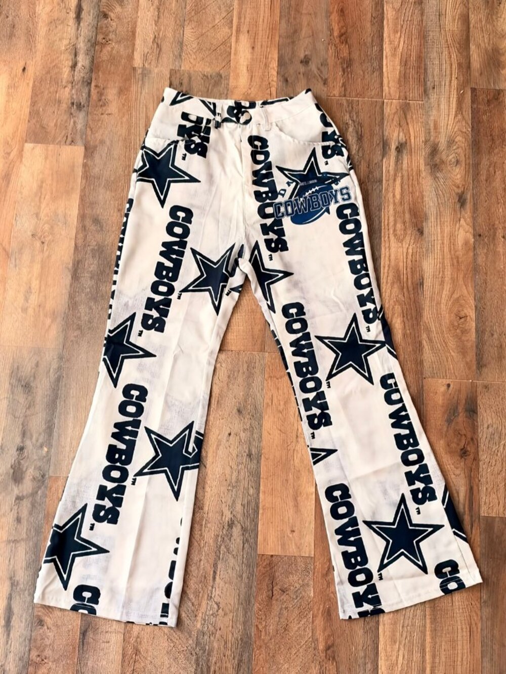Dallas Cowboys Wide Leg Pants White Navy Star Print Approx Size 4 Game Day